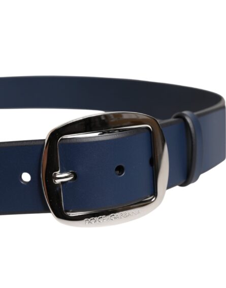 Blue Calf Leather Classic Metal Buckle Belt - Image 4