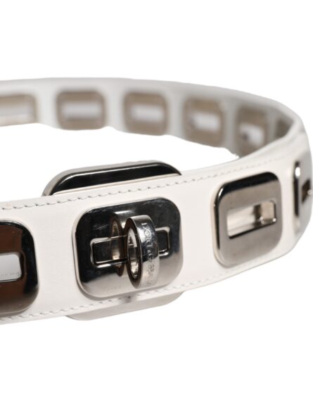 White Leather Gold Tone Rotating Buckle Belt - Image 4