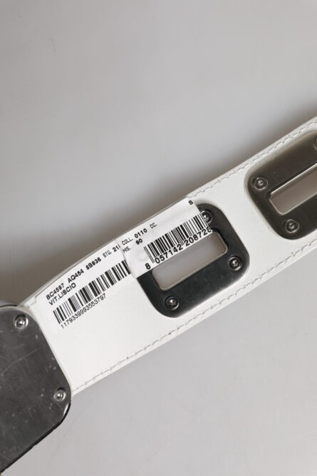 White Leather Gold Tone Rotating Buckle Belt - Image 5