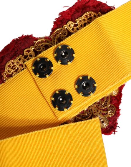 Yellow Stretch Wide Waist Heart Embellished Belt - Image 4