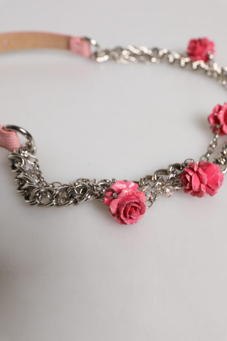 Pink Embelished Roses Textured Leather Belt - Image 9