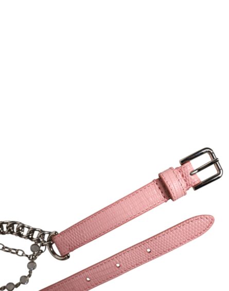 Pink Embelished Roses Textured Leather Belt - Image 10