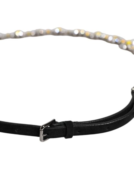 Black Leather Daisy Crystal Embellish Waist Belt - Image 3