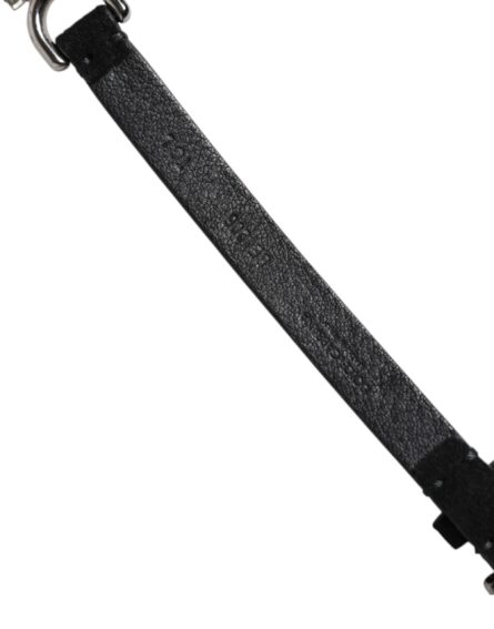 Black Leather Daisy Crystal Embellish Waist Belt - Image 6
