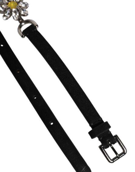 Black Leather Daisy Crystal Embellish Waist Belt - Image 13