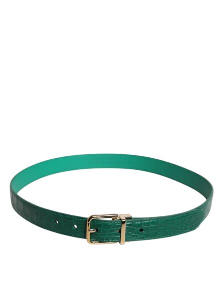 Green Leather Logo Metal Waist Buckle Belt - Image 7