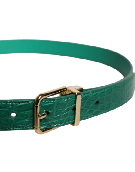 Green Leather Logo Metal Waist Buckle Belt - Image 3