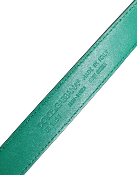 Green Leather Logo Metal Waist Buckle Belt - Image 9