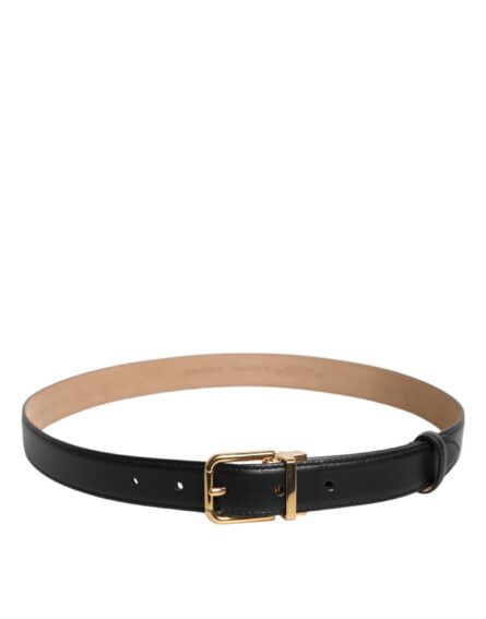 Black Leather Logo Metal Waist Buckle Belt - Image 3