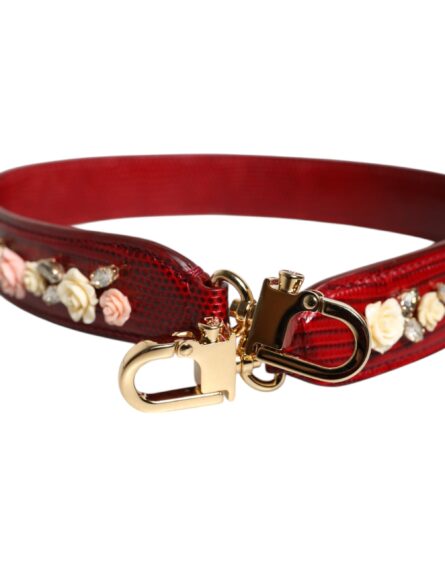 Red Leather Floral Embellish Bag Shoulder Strap - Image 6