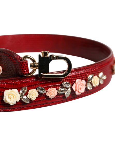 Red Leather Floral Embellish Bag Shoulder Strap - Image 7