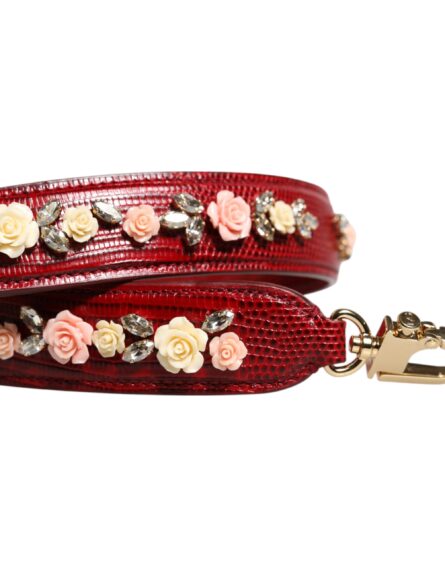 Red Leather Floral Embellish Bag Shoulder Strap - Image 8