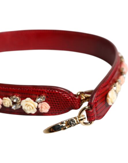 Red Leather Floral Embellish Bag Shoulder Strap - Image 9