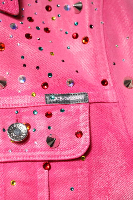 Pink Crystal Embellished Cotton Denim Jacket - Image 12