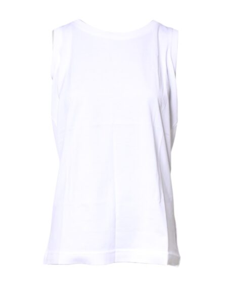 White Cotton Sleeveless Crew Neck T-shirt - Image 6