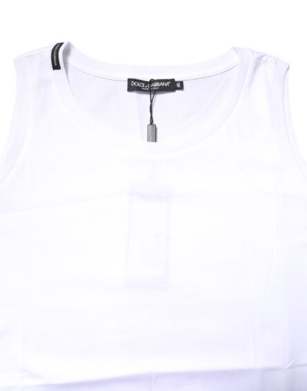 White Cotton Sleeveless Crew Neck T-shirt - Image 10