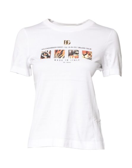White Cotton Graphic Print Crew Neck T-shirt - Image 7