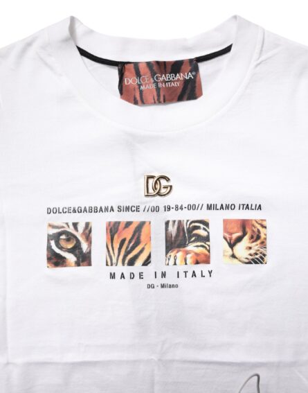 White Cotton Graphic Print Crew Neck T-shirt - Image 5