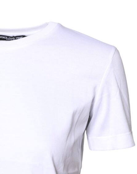 White Cotton Crew Neck Short Sleeves T-shirt - Image 3