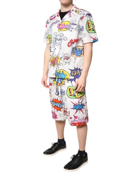 White Cartoon Print Cotton Men Pajama Set Sleepwear - Image 9