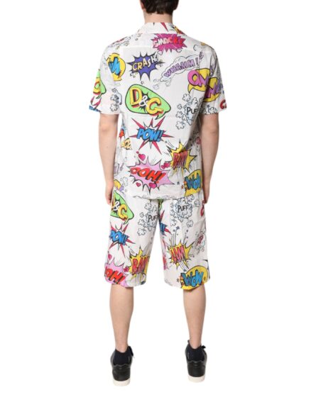 White Cartoon Print Cotton Men Pajama Set Sleepwear - Image 4