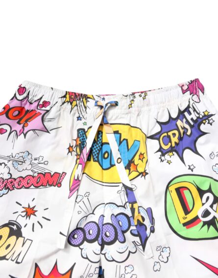 White Cartoon Print Cotton Men Pajama Set Sleepwear - Image 13