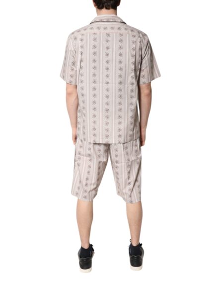 Beige Floral Print Cotton Men Pajama Set Sleepwear - Image 4