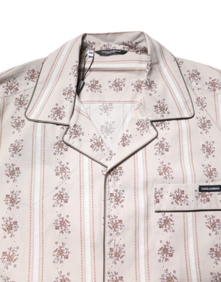 Beige Floral Print Cotton Men Pajama Set Sleepwear - Image 5