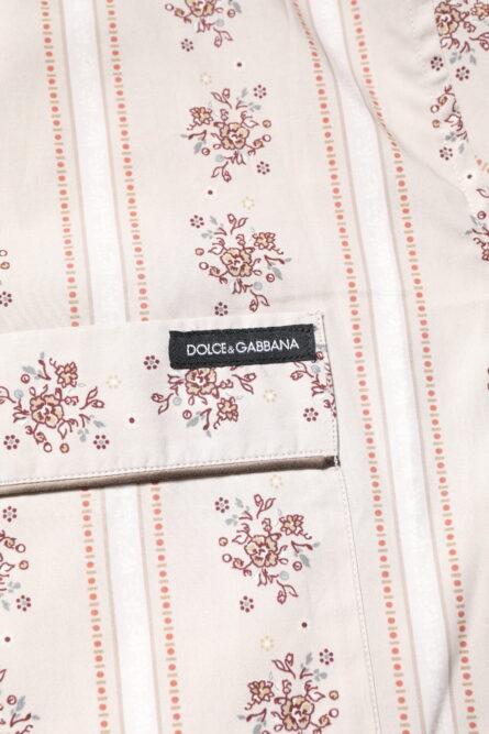 Beige Floral Print Cotton Men Pajama Set Sleepwear - Image 6