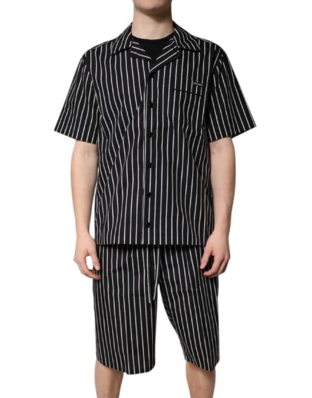 Black White Stripes Cotton Men Pajama Set Sleepwear - Image 8