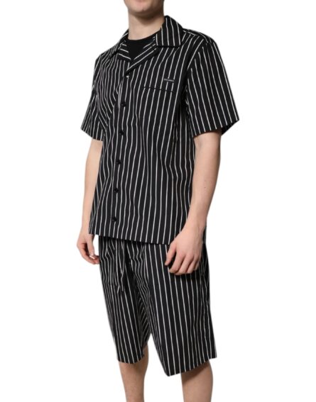 Black White Stripes Cotton Men Pajama Set Sleepwear - Image 9