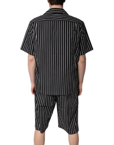 Black White Stripes Cotton Men Pajama Set Sleepwear - Image 4
