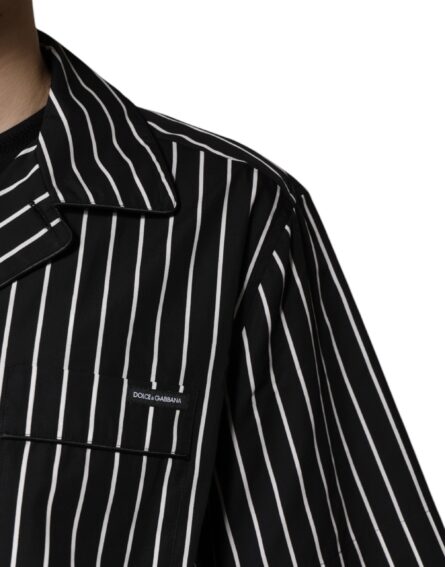 Black White Stripes Cotton Men Pajama Set Sleepwear - Image 5
