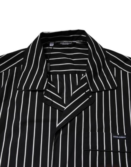 Black White Stripes Cotton Men Pajama Set Sleepwear - Image 12