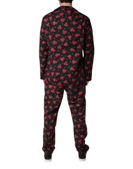 Black Floral Print Cotton Men Pajama Set Sleepwear - Image 9