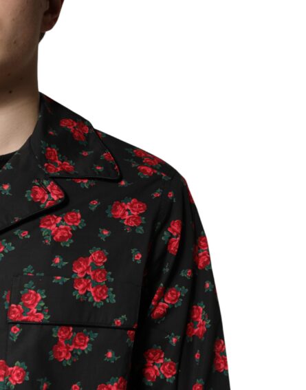 Black Floral Print Cotton Men Pajama Set Sleepwear - Image 5