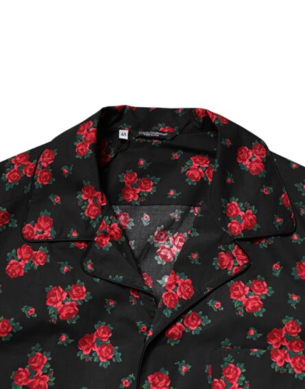 Black Floral Print Cotton Men Pajama Set Sleepwear - Image 11