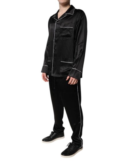 Black Silk Shirt Pants Pajama Set Sleepwear - Image 3