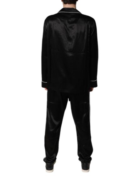 Black Silk Shirt Pants Pajama Set Sleepwear - Image 4