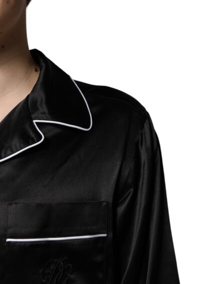 Black Silk Shirt Pants Pajama Set Sleepwear - Image 5