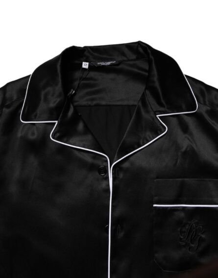 Black Silk Shirt Pants Pajama Set Sleepwear - Image 6