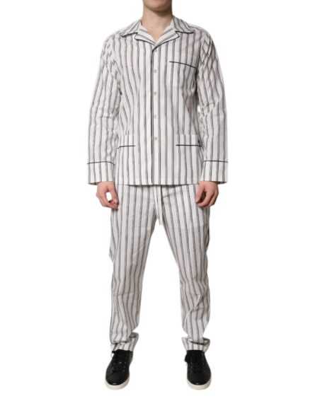 White Black Stripes Cotton Men Pajama Set Sleepwear - Image 9