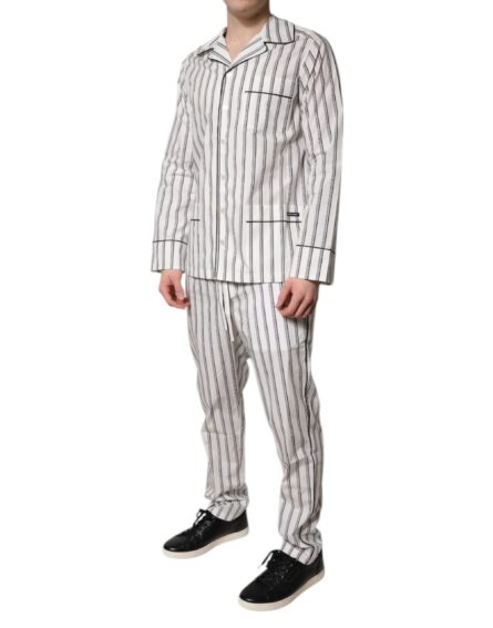 White Black Stripes Cotton Men Pajama Set Sleepwear - Image 11