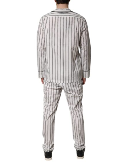 White Black Stripes Cotton Men Pajama Set Sleepwear - Image 4