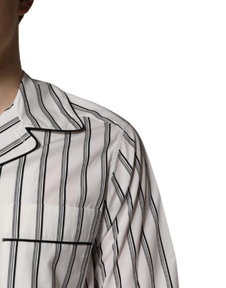 White Black Stripes Cotton Men Pajama Set Sleepwear - Image 5