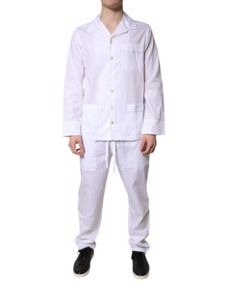 White Cotton Shirt Pants Pajama Set Sleepwear - Image 9
