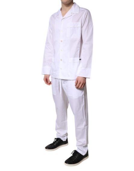 White Cotton Shirt Pants Pajama Set Sleepwear - Image 3