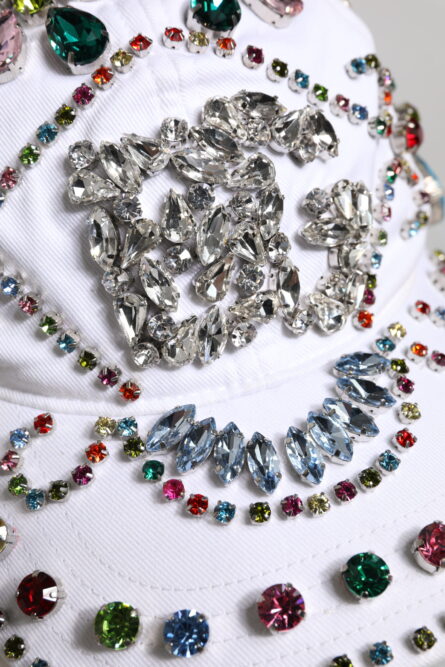 White Multicolor Crystal Embellish Baseball Cap - Image 8