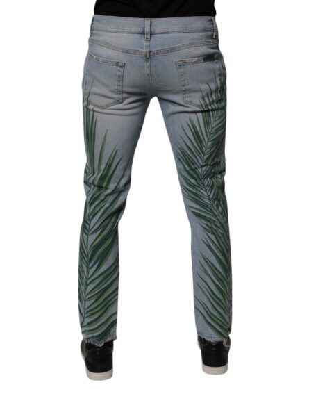 Light Blue Leaf Cotton Classic Men Denim Jeans - Image 4