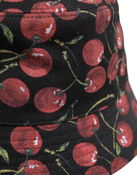 Black Cotton Printed Wide Brim Bucket Hat - Image 5
